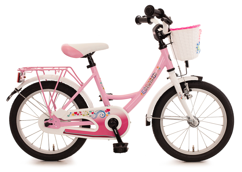 My Dream 16 Zoll Kinderrad mit Rücktrittbremse und VR-Kinderkorb mit Blümchen rosa Rahmenhöhe: 29 cm