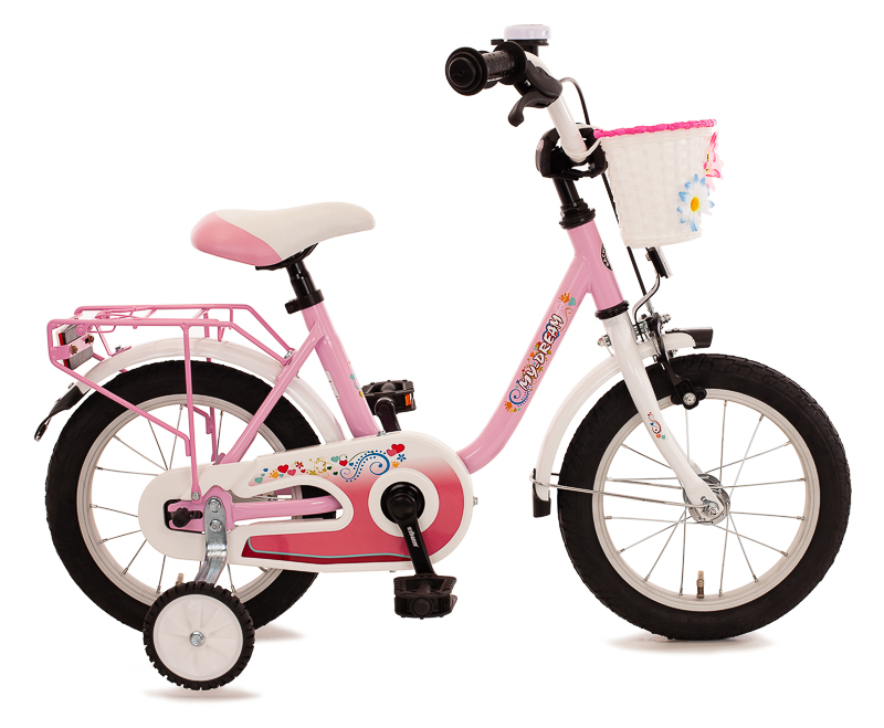 My Dream 14 Zoll Kinderrad  mit Rücktrittbremse und VR-Kinderkorb mit Blümchen rosa Rahmenhöhe: 25 cm