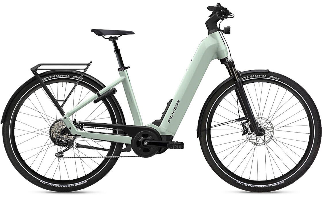 Flyer Upstreet 7.10 Trekking E-Bike 10-Gang Deore 95Nm 630Wh Fit System 20.1 Ah erwachsenenfahrrad 10 Gang Kettenschaltung grün Flyer Rahmenhöhe: L