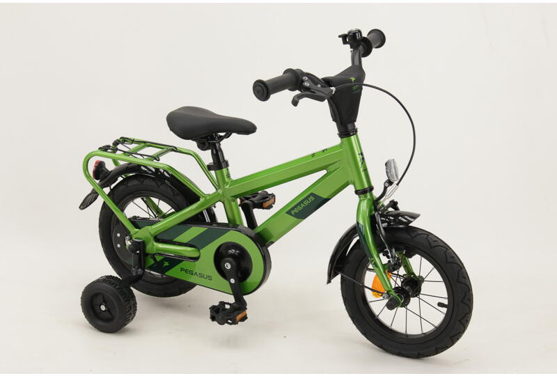 Pegasus Primo 12 Alu-Kinderrad 12" mit Rücktrittbremsnabe, Stützräder 12 Zoll kinderfahrrad Ohne Schaltung, 1 Gang grün Rahmenhöhe: Onesize